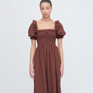 Hill House Home The Scarlett Nap Dress - Chocolate Tonal Seersucker Size XSChoco